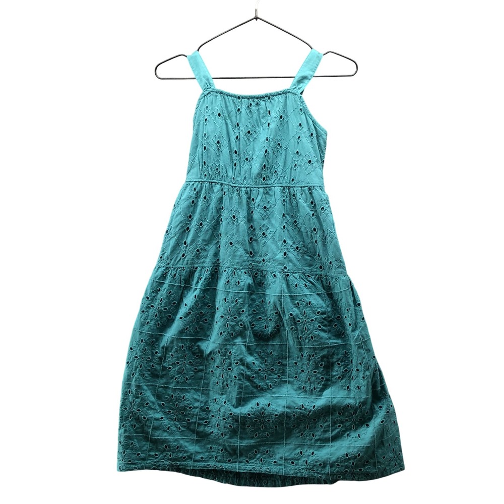 Abercrombie Kids Eyelet Tiered Midi Dress Girls 7/8 Teal Blue Cotton Sleeveless